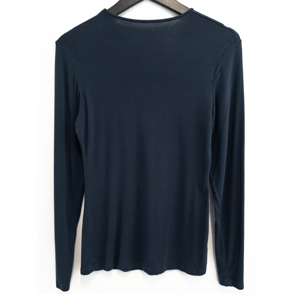 Junee Long Sleeve Shirt Women XL Minimalist Dark Academia Navy Blue Modest Basic - Picture 2 of 3